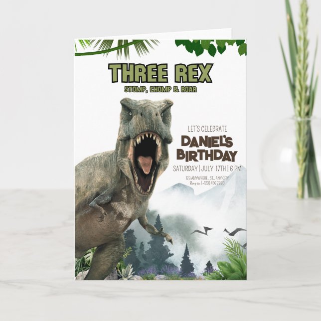 Dinosaur Birthday invitation Three Rex invitation (Front)
