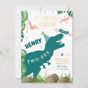 Dinosaur Birthday Invitation Two Rex Invitation 