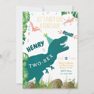 Dinosaur Birthday Invitation Two Rex Invitation 