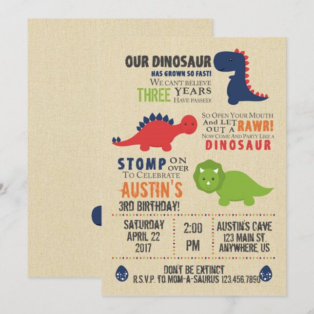 Dinosaur Birthday Invitations (Front/Back)