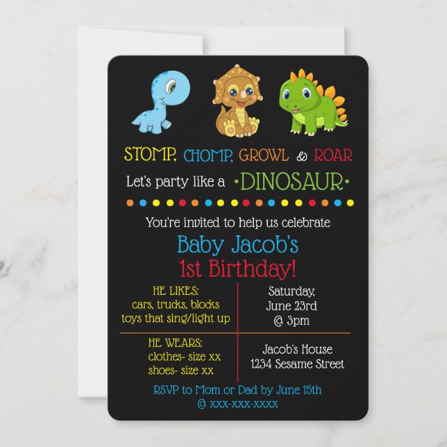 Dinosaur Birthday Invitations (Front)