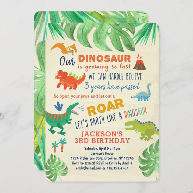 Dinosaur Birthday Invitations Boys Dinosaur Party (Front/Back)