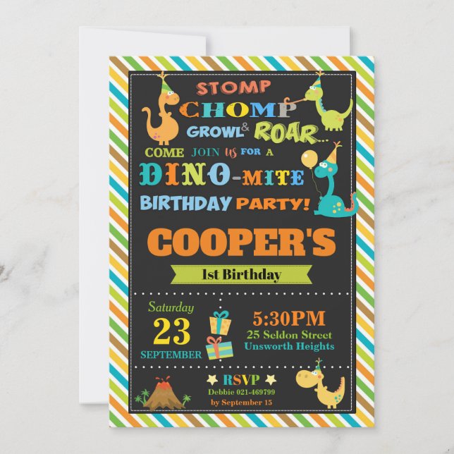 Dinosaur Birthday Invitations Boys Invite (Front)