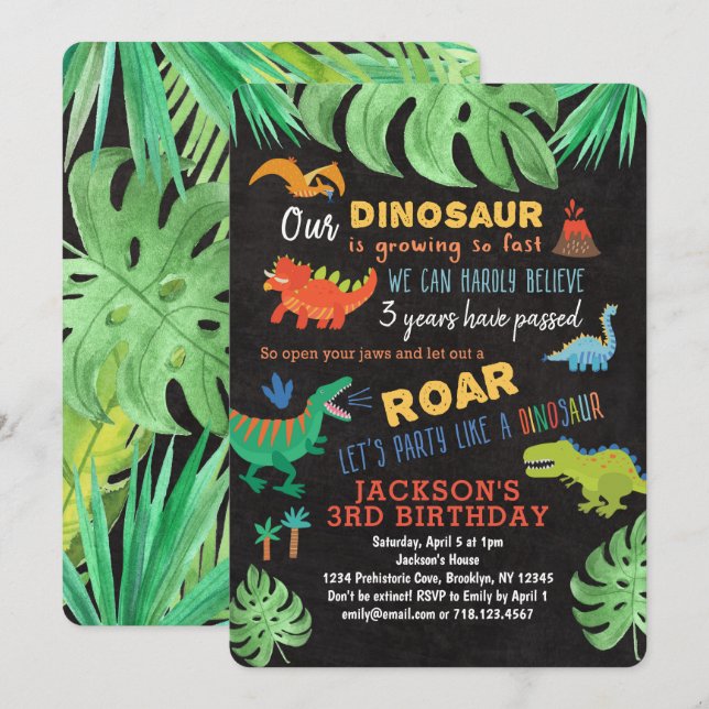 Dinosaur Birthday Invitations Roar Dinosaur Party (Front/Back)
