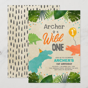 Dinosaur Birthday Invite Wild One Dinosaur Party