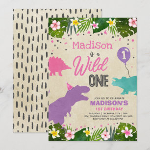 Dinosaur Birthday Invite Wild One Dinosaur Party