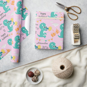 Dinosaur Birthday Name Age Custom Wrapping Paper