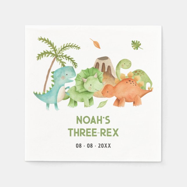 Dinosaur Birthday Napkins - Boy Kids Trex (Front)