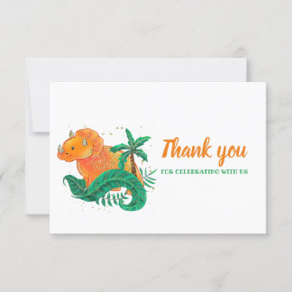 Dinosaur Birthday | Orange Triceratops Thank You