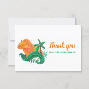 Dinosaur Birthday   Orange Triceratops Thank You Card
