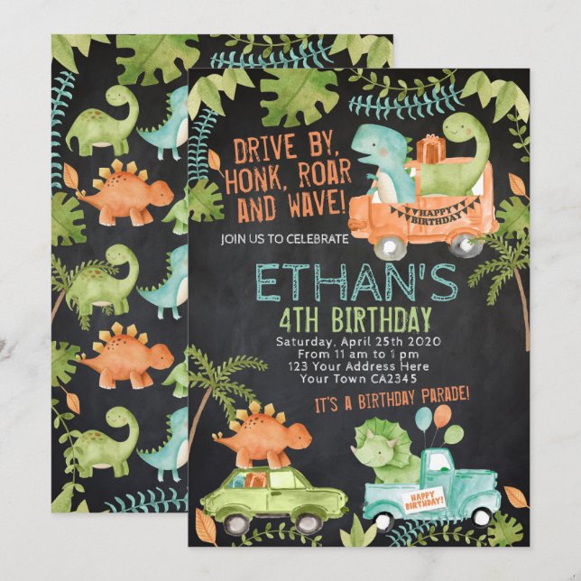 Dinosaur Birthday Parade Invitation (Front/Back)