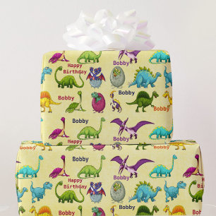 Dinosaur Birthday Party Add Boy's Name  Wrapping Paper