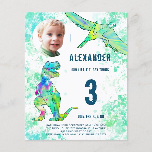 Dinosaur Birthday Party Budget Any Age Flyer (Front)