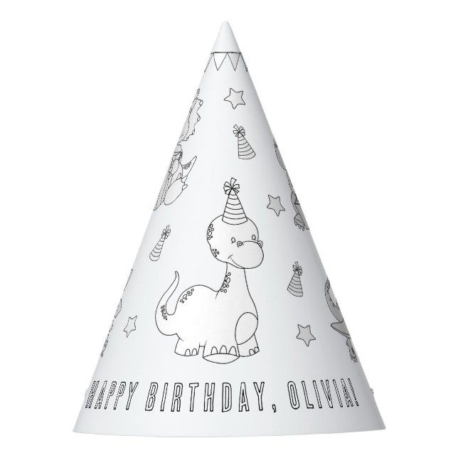 Dinosaur Birthday Party - Colour Your Own Hat (Front)