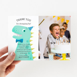 Dinosaur Birthday Party Custom Photo Thank You Card
