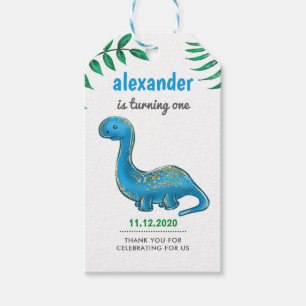 Dinosaur Birthday Party   Cute Blue Dino Thank You Gift Tags