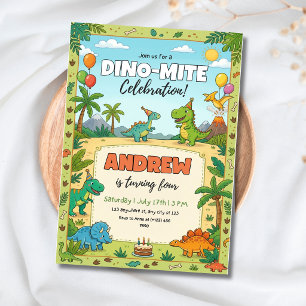 Dinosaur Birthday Party Dino Kids  Jungle Theme Invitation