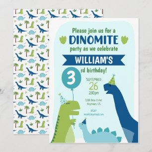 Dinosaur Birthday Party Dino Party Blue and Green Invitation