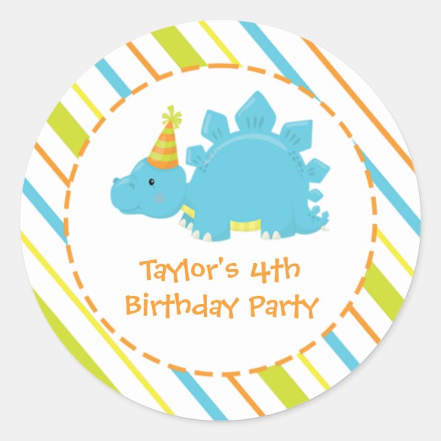 Dinosaur Birthday Party Dino Personalised Sticker (Front)