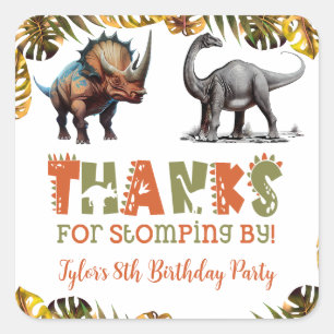 Dinosaur Birthday Party Favours Square Sticker