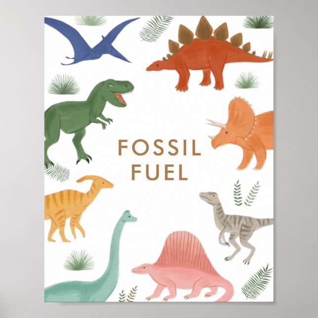 Dinosaur Birthday Party Fossil Fuel Table Sign (Front)