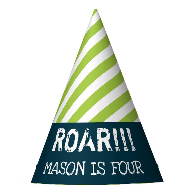 Dinosaur Birthday Party Hats Green Stripes (Front)