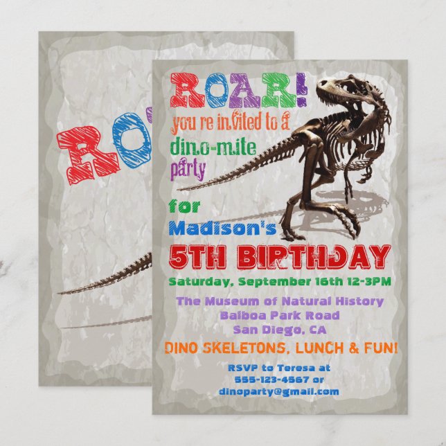 Dinosaur Birthday Party Invitation (Front/Back)