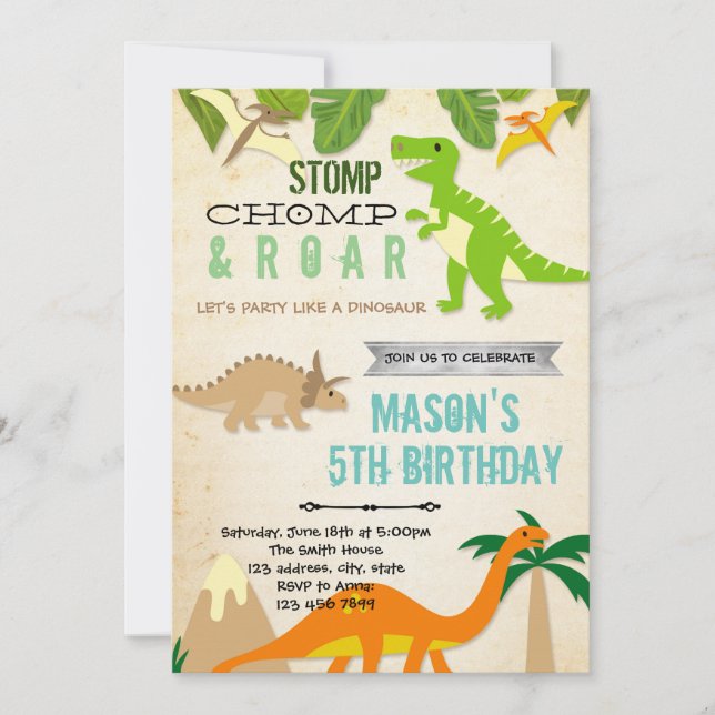 Dinosaur birthday party invitation (Front)