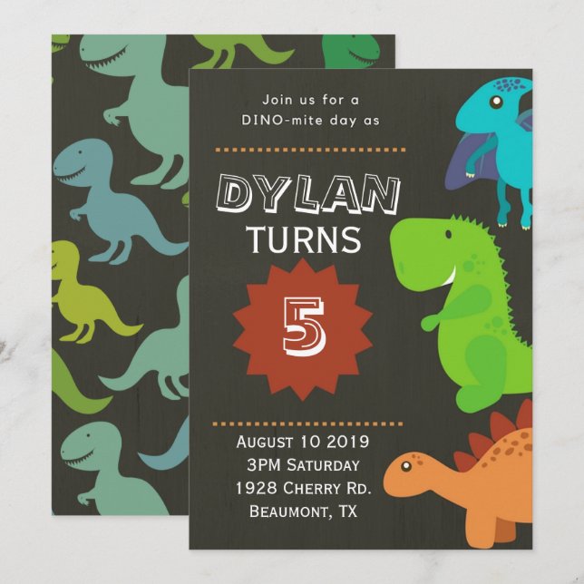 Dinosaur Birthday Party Invitation (Front/Back)