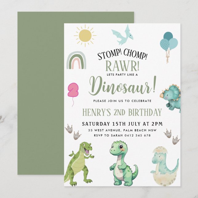 Dinosaur Birthday Party Invitation (Front/Back)