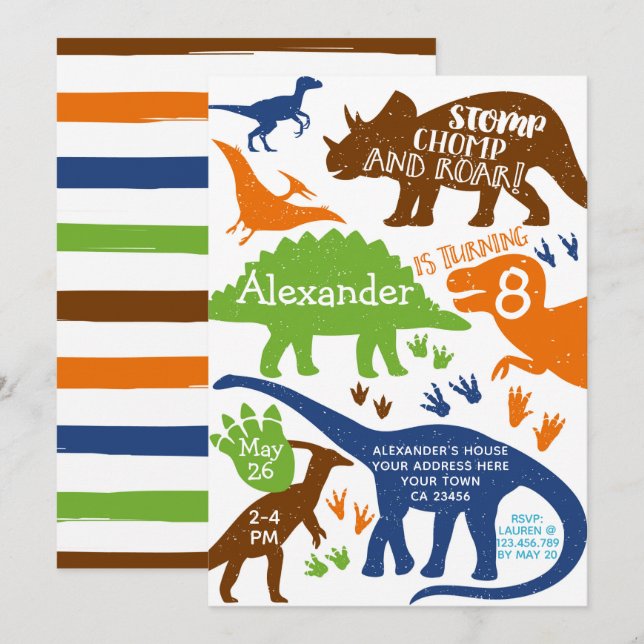 Dinosaur Birthday Party Invitation (Front/Back)