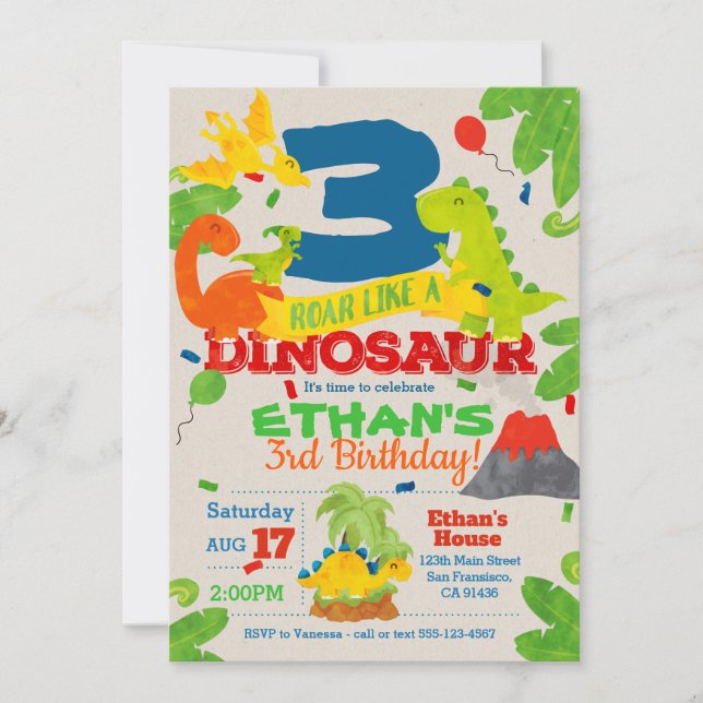 Dinosaur Birthday Party Invitation (Front)