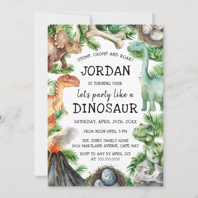 Dinosaur Birthday Party    Invitation (Front)