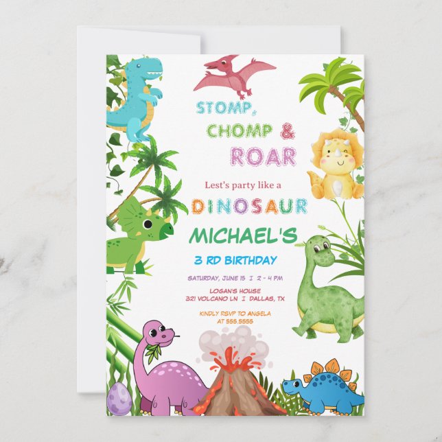 Dinosaur Birthday Party  Invitation (Front)