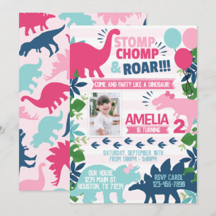 Dinosaur Birthday Party Invitation Invite