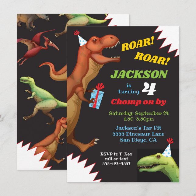 Dinosaur Birthday Party invitations (Front/Back)