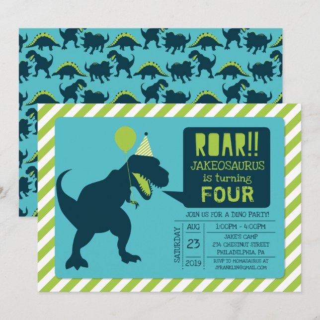 Dinosaur Birthday Party Invitations (Front/Back)