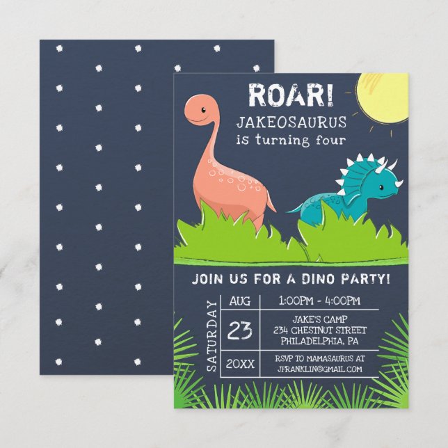 Dinosaur Birthday Party Invitations (Front/Back)