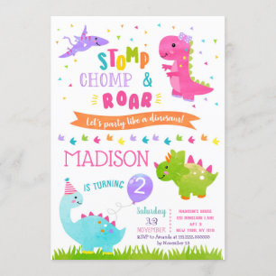 Dinosaur Birthday Party Invitations for girl