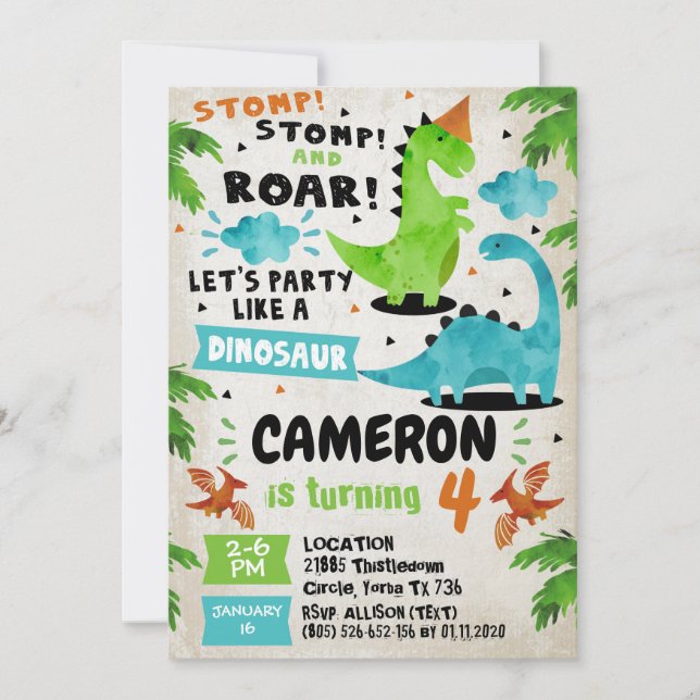 Dinosaur Birthday Party Invitations ROAR!!!! (Front)