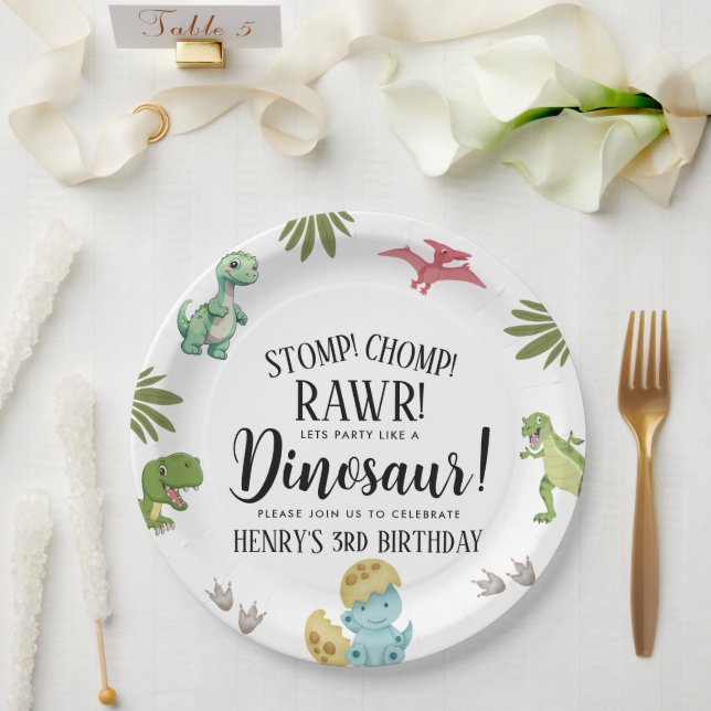 Dinosaur Birthday Party Paper Plate (Wedding)