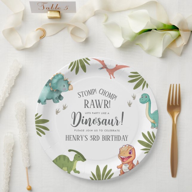 Dinosaur Birthday Party Paper Plate (Wedding)