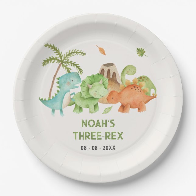 Dinosaur Birthday Party Paper Plates Boy Cute (Front)