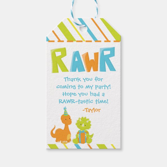 Dinosaur Birthday Party Personalised Favour Tag (Front)