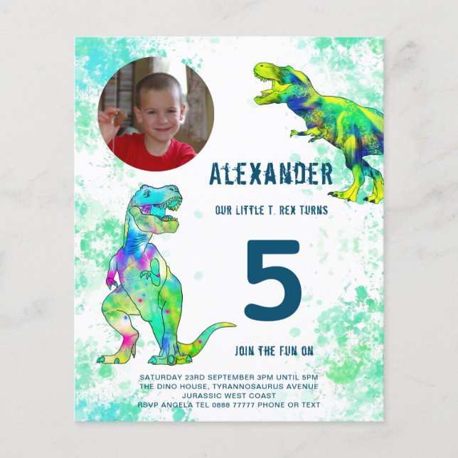 Dinosaur Birthday Party Photo Budget Flyer (Front)