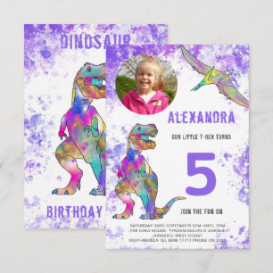Dinosaur Birthday Party Photo Purple Invitation