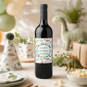 Dinosaur Birthday Party Photo Wine Label