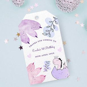 Dinosaur Birthday Party Pink Purple Thank You Gift Tags