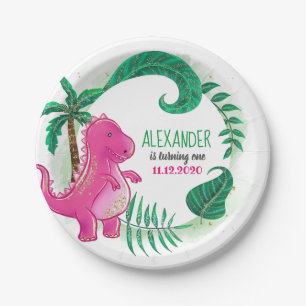 Dinosaur Birthday Party   Pink Trex Dino Paper Plate