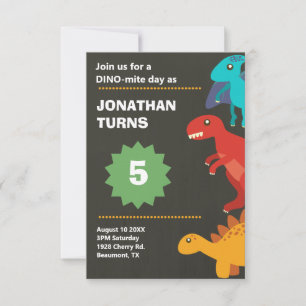 Dinosaur birthday party pun invitation